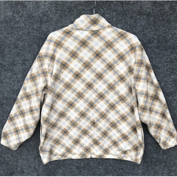 PACER 1X Sweatshirt Zip Up Fleece Women Tan, Blue & Cream Window Pane Plaid - Picture 3 of 11